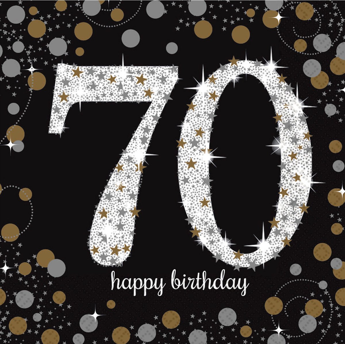 Feest servetten 70e verjaardag - 16x st - zwart - 33 x 33 cm - confetti print - Happy Birthday - 70 jaar - wegwerp servetjes