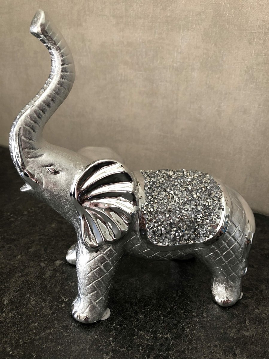 Decoratieve Rechtstaande Olifant - Zilverkleurig - Keramiek - Medium