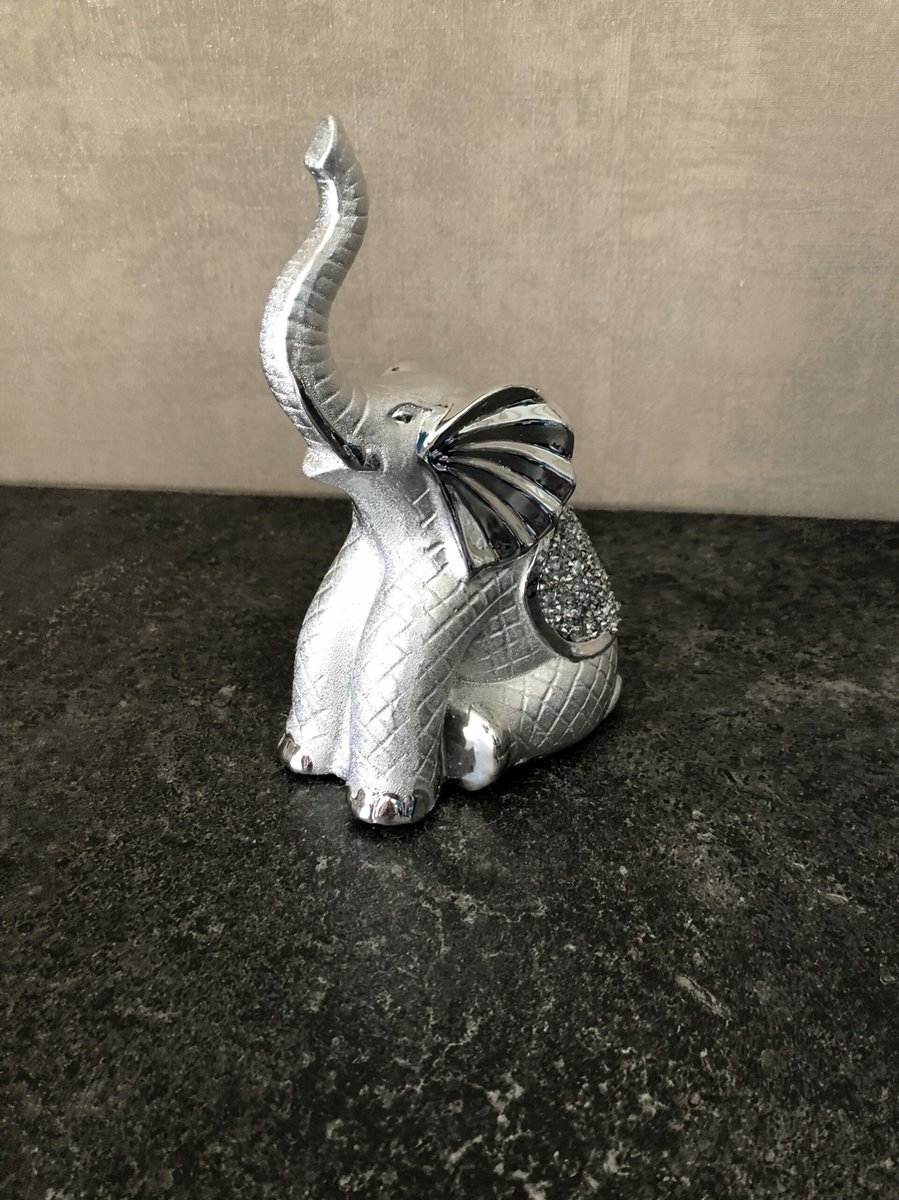 Decoratieve Zittende Olifant - Zilverkleurig - Keramiek - Small