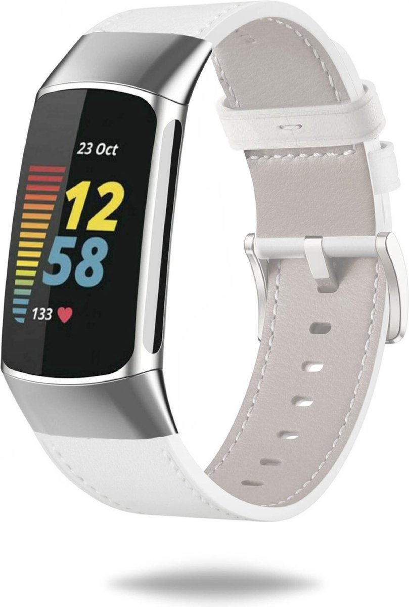Elysian horlogebandje geschikt voor Fitbit Charge 5 / Charge 6 - Echt Leer - Wit - 18mm - Quick Release - Verstelbaar