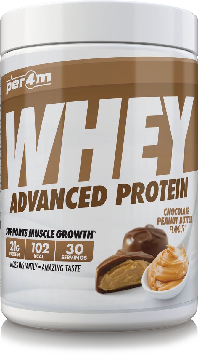 Goedkoopste Per4m - Advanced Whey Protein - Chocolate Peanut Butter - Proteïne poeder - Eiwit shake - Eiwit poeder - 900g