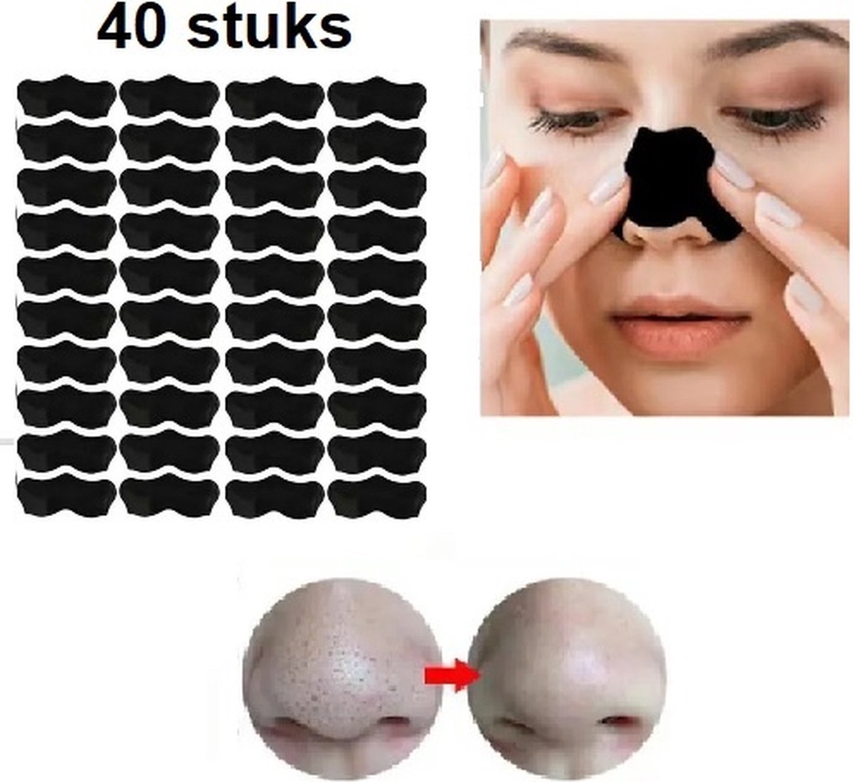 Goedkoopste Neusstrips (40 stuks) - Houtskool - Mee-eters Verwijderen -Diep Reinigend - Blackhead Removal - Verstopte Poriën - Peeling Nosestrips - Zwart