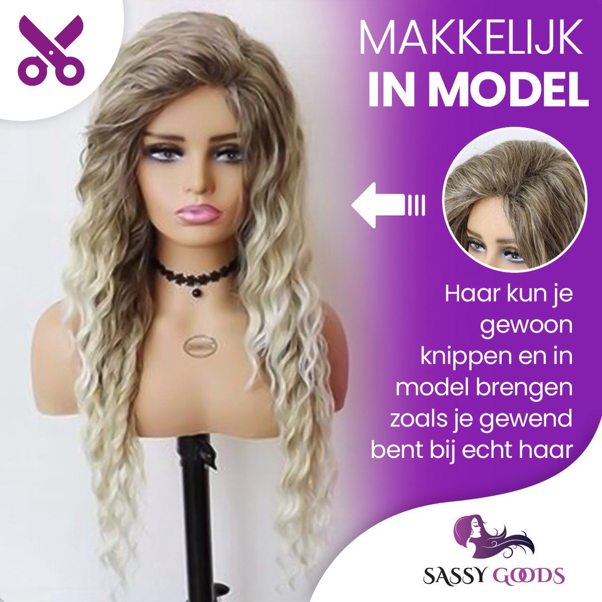 SassyGoods Luxe Blonde Pruik Blond Krullen - Pruiken Dames Lang Haar - Haarwerk - Wasbaar - 65 cm — afbeelding 6
