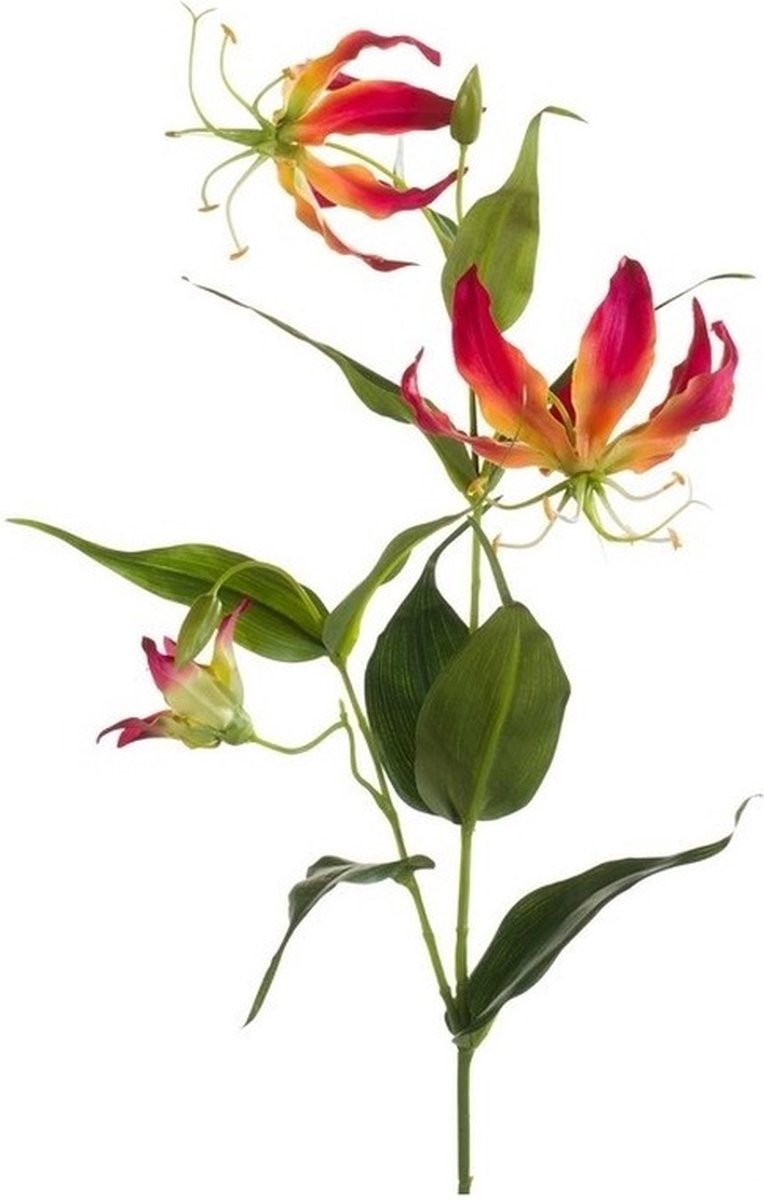 Bellatio Flowers & Plants Kunstbloem - gloriosa klimlelie - 75 cm - geel/rood - Klimlelies - Kunstbloemen boeketten maken Multi