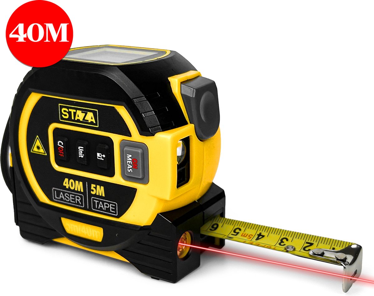 Rolmaat Multifunctionele Digitale Laser - 40M - Afstandsmeter - Elektronische Metrische Systeem - 5M Meetlint - Roestvrij - Afstandsmeters - Display - Slimme rolmaat - Staza