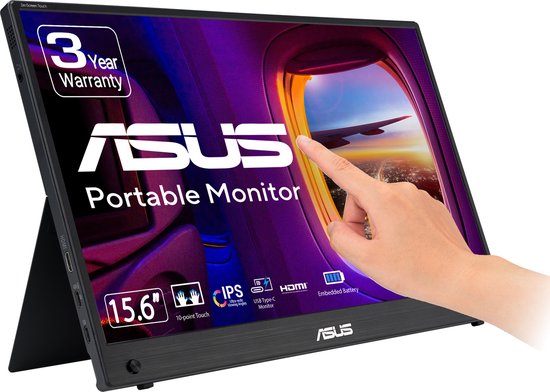 15.6 inch ASUS ZenScreen Touch MB16AMTR portable monitor, FHD IPS, 10-point touch, ingebouwde batterij, USB-C & Mini-HDMI