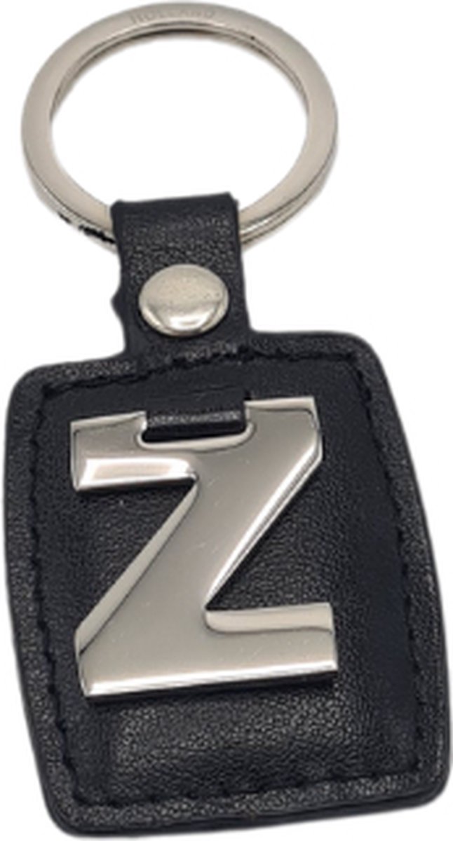 Deco4yourhome® - Sleutelhanger - Zilver/Zwart - Letter Z - Kunstleer - Metaal