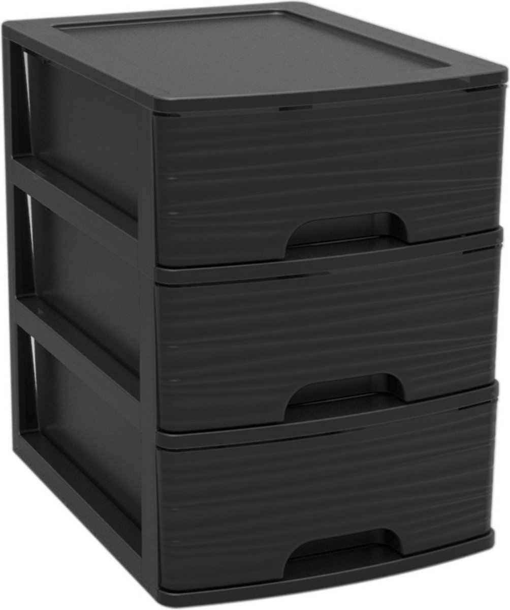 EDA Ladekast/bureau organizer A5 - 3x lades stapelbaar - zwart - L19 x B26 x H25 cm - Ladeblokken