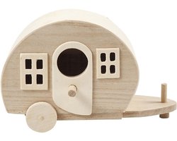 Decoratie caravan - 1x - 18 cm - hout - om te beschilderen/versieren - hobby - Houten knutsel materiaal