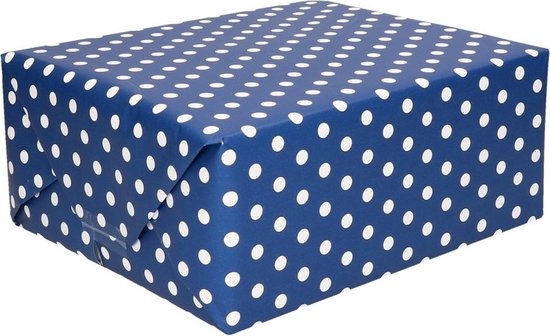 Foto: Inpakpapier cadeaupapier blauw met witte stippen 200 x 70 cm rol kadopapier geschenkpapier