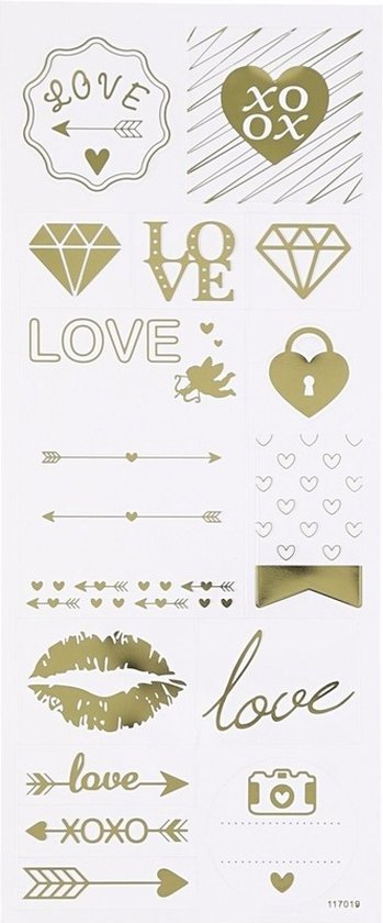 Hobby stickers – Love – 14x – goud – vel 10 x 24 cm – liefde – valentijn – stickervel
