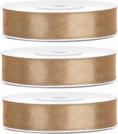 3x Hobby / décoration rubans de satin or 1,2 cm / 12 mm x 25 mètres - Rubans cadeaux rubans / rubans de satin - Rubans or - Fournitures de matériel de loisirs - Matériaux d'emballage