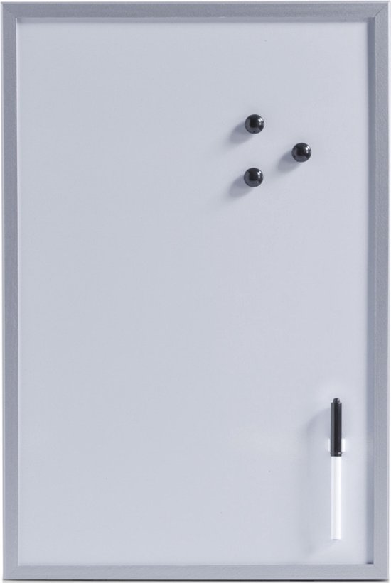 Zeller magnetisch whiteboard/memobord - met grijze rand - 40 x 60 cm - Schoolbord - met stift