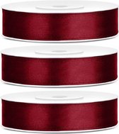 3x Hobby / décoration rubans satin bordeaux 1,2 cm / 12 mm x 25 mètres - Rubans cadeaux rubans satin / rubans - Rubans bordeaux - Matériel de loisirs - Matériel d'emballage