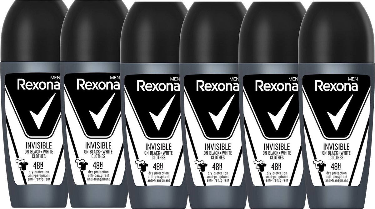 Goedkoopste Rexona Men - Deo Roller - Invisible Black & White - 6 x 50 ml