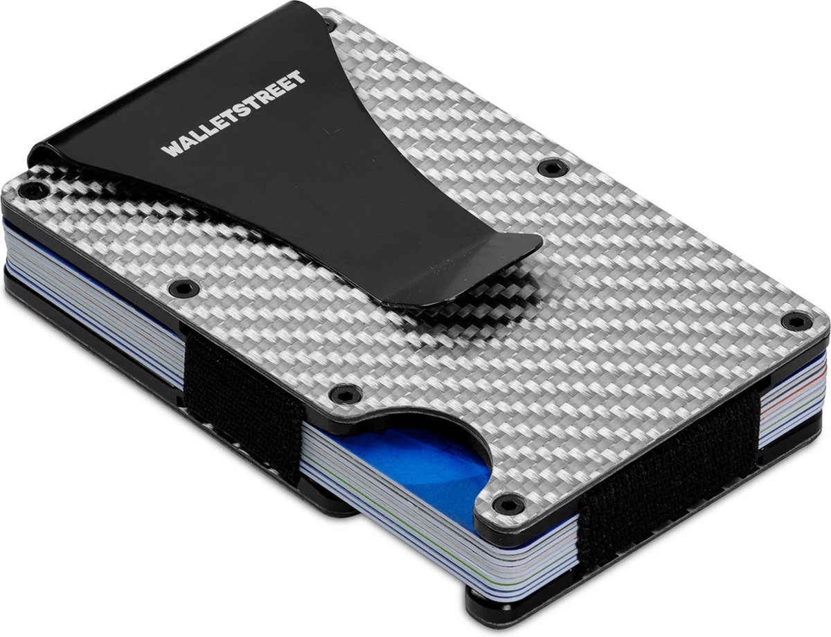 Walletstreet Premium Carbon Fiber Pasjeshouder\Creditcardhouder- minimaal 15 pasjes inclusief Geld Clip voor al uw Biljetten-RFID Anti Skim Technologie