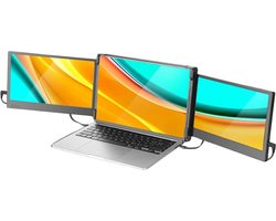 Professionele Portable Monitor Pro 2024 - Laptop Scherm Uitbreider - Inclusief Beschermhoes en Kabels - Full HD - 13” / 17.4” Tri-Screen - Zwart