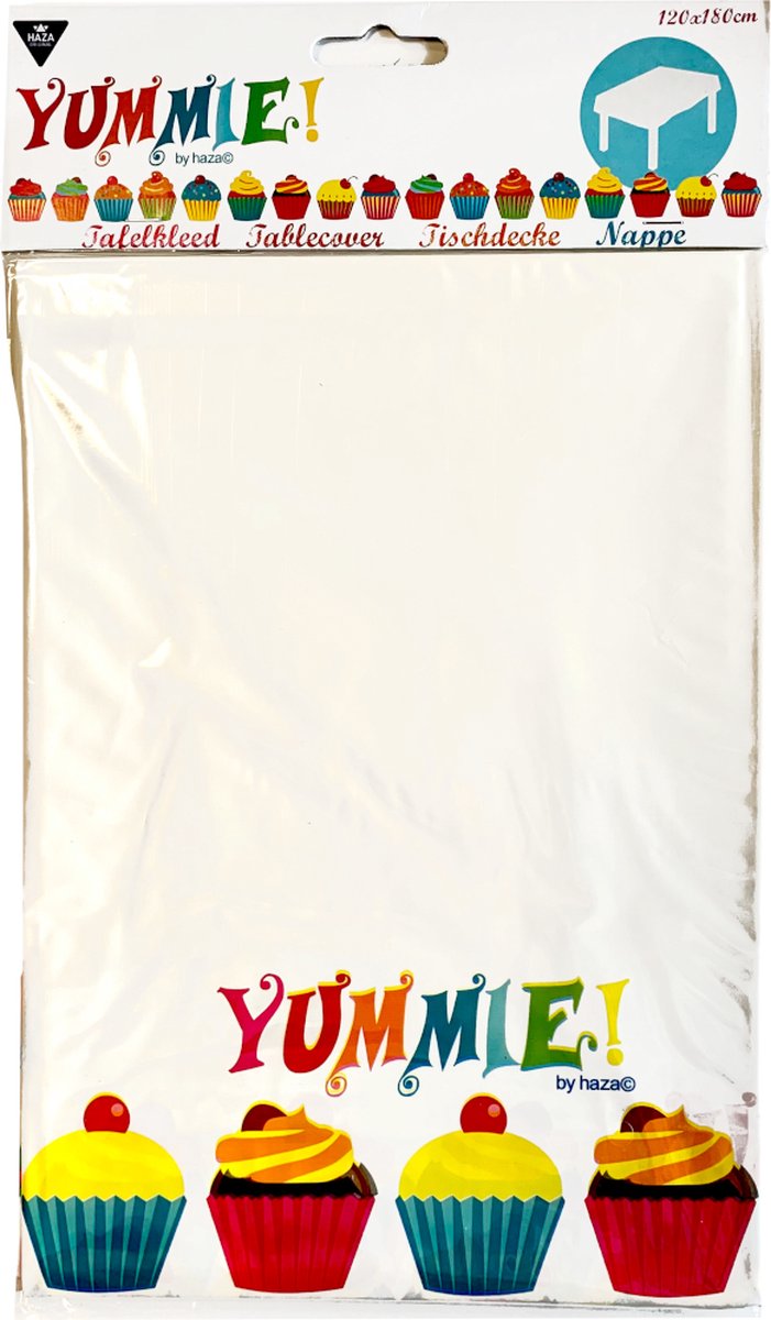 Tafelkleed kinderfeestje - Yummie - Wit - 120 x 180 cm - Gratis Verzonden
