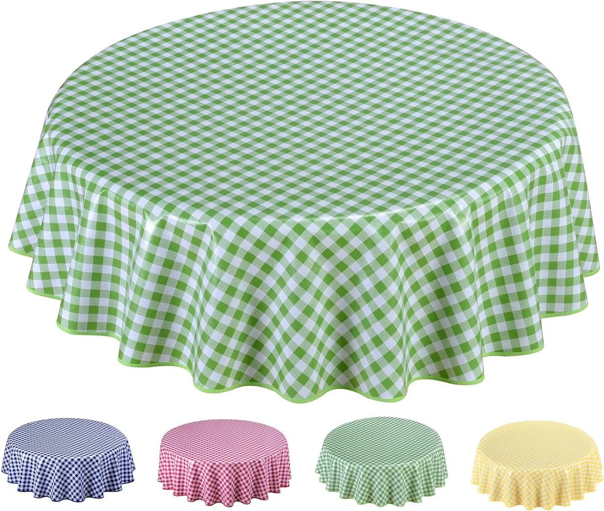Tafelkleed, Wasbaar, Onderhoudsvriendelijk, Afwasbaar, Rond, 160 cm, Geruit, Groen