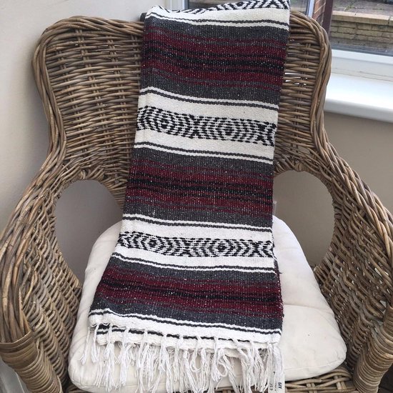 Mexicaanse Falsa Deken/plaid/tapijt Burgondië 6 kleuren HAND LOOMED Recyled Garen Yoga