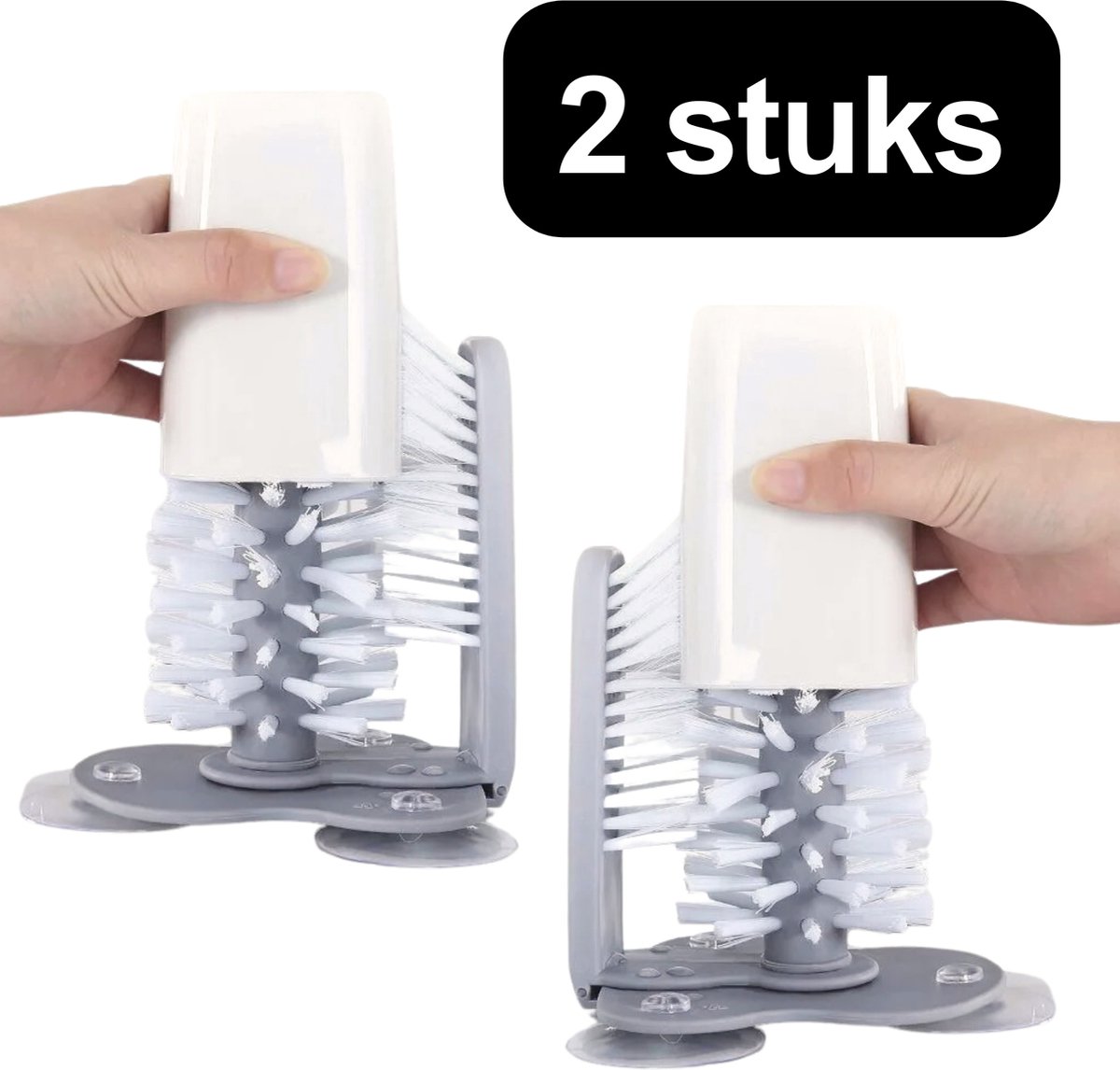 Goedkoopste Set van 2 Glazenborstels Horeca Stijl - Glazenspoeler met Zuignap - Afwasborstel Gootsteen - Spoelborstel - Bierglasreiniger