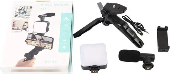 PARENCE Complete Vlogkit Voor Smartphones – Statief, Richtmicrofoon, LED-verlichting, Bluetooth-afstandsbediening – Perfect Voor YouTube, TikTok, Streaming