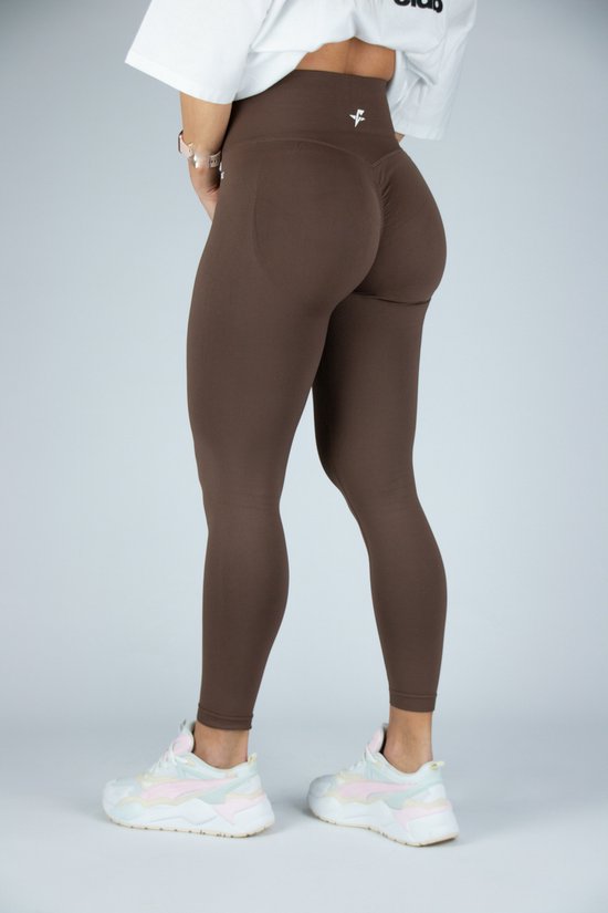Fitness legging - Legging hoge taille - Legging Gym Sport - Hardloop - Yogabroek voor dames - Sneldrogend, ademend en rekbaar - Spandex / Nylon - Kleur bruin - Maat L van Merkloos — afbeelding 4