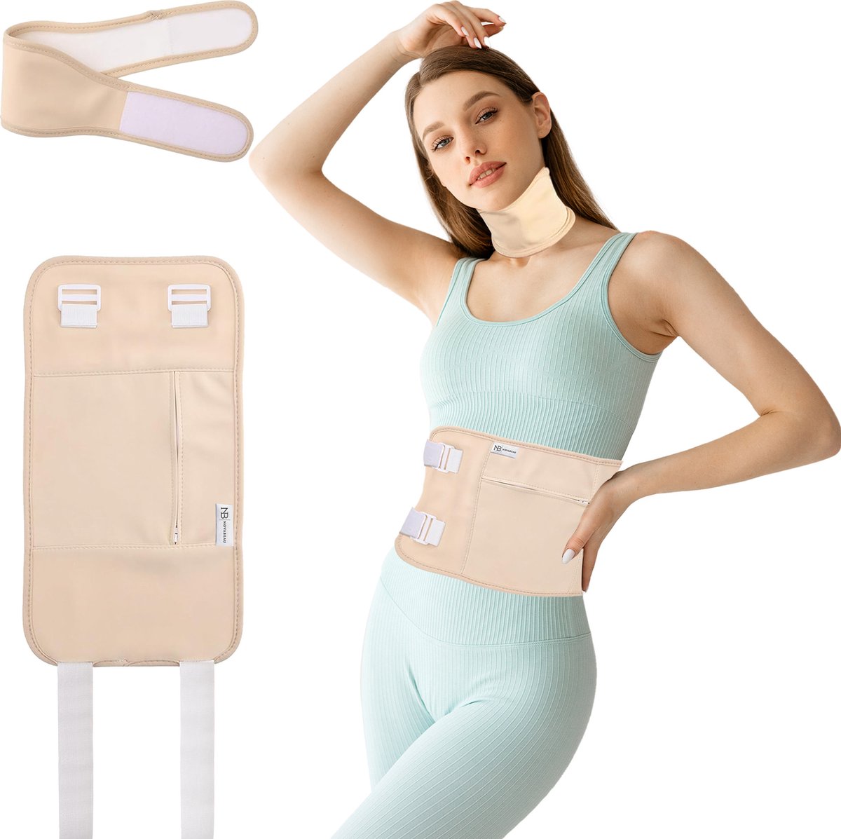NovaBeau Castor Olie Pack voor Buik en Nek – Castor Olie Wrap Voor Lever Detox en Reiniging – Castor Oil – Nekpijn – Ricinusolie – Hulp bij Constipatie – Herbruikbaar – Huidskleur – Bodyolie