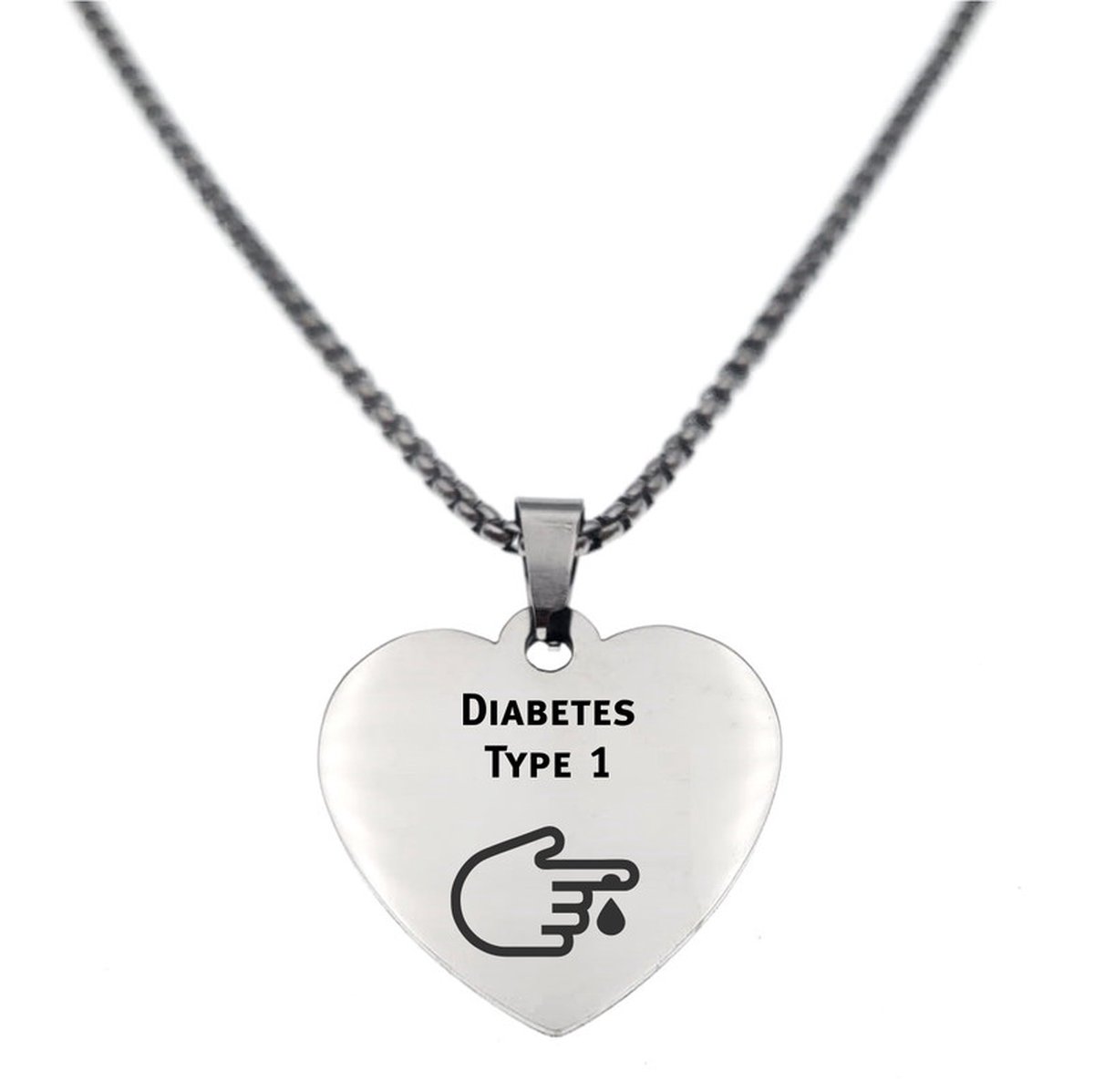 Ketting | Hart | RVS | Zilver | Diabetes Type 1