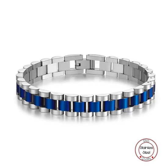 Foto: Presidente stijl armband horlogeband stijl zilverkleurig blauw staal 10mm inclusief pin remover