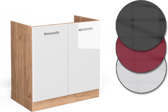 Vicco Meuble vasque R- Line, Wit brillant/Chêne doré puissant, WB 80 cm Marbre