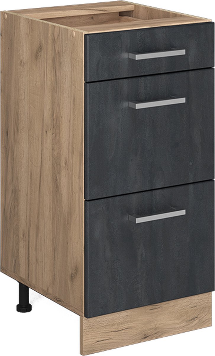 Vicco R-Line Keukenonderkast – 40 cm zonder werkblad Zwart beton Zwart beton/Goudkleurig Eiken