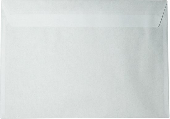 Wit C5-envelop met venster rechts en zelfklevende sluiting, gezien vanaf de achterkant.