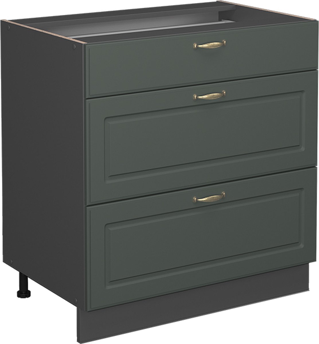 Vicco Fame-Line Keukenonderkast – 80 cm met 3 laden, WB Marmer Groen-Goud Landhuis