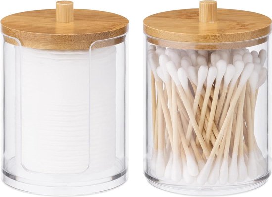 thumbnail: Relaxdays Wattenschijfjeshouder – Set Van 2, Acryl, Transparant – Opbergbakje Voor Wattenschijfjes