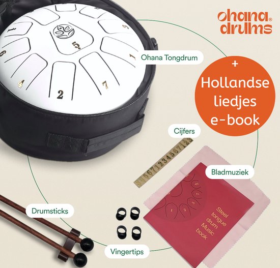 Ohana Drums® Handpan 20 cm Gewoon Wit - Tongue drum - Klankschaal - 11 noten - Yoga Drum - Lotus Tong - Steeldrum - Muziekinstrument voor kinderen - Mindfulness muziektherapie - Percussie-instrumenten van Ohana Drums — afbeelding 5