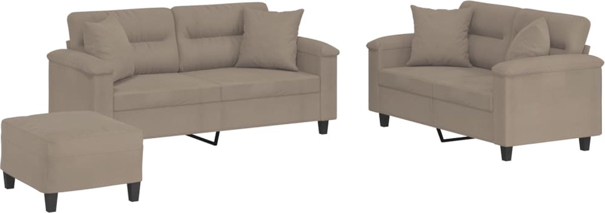 vidaXL - 3-delige - Loungeset - met - kussens - microvezelstof - taupe