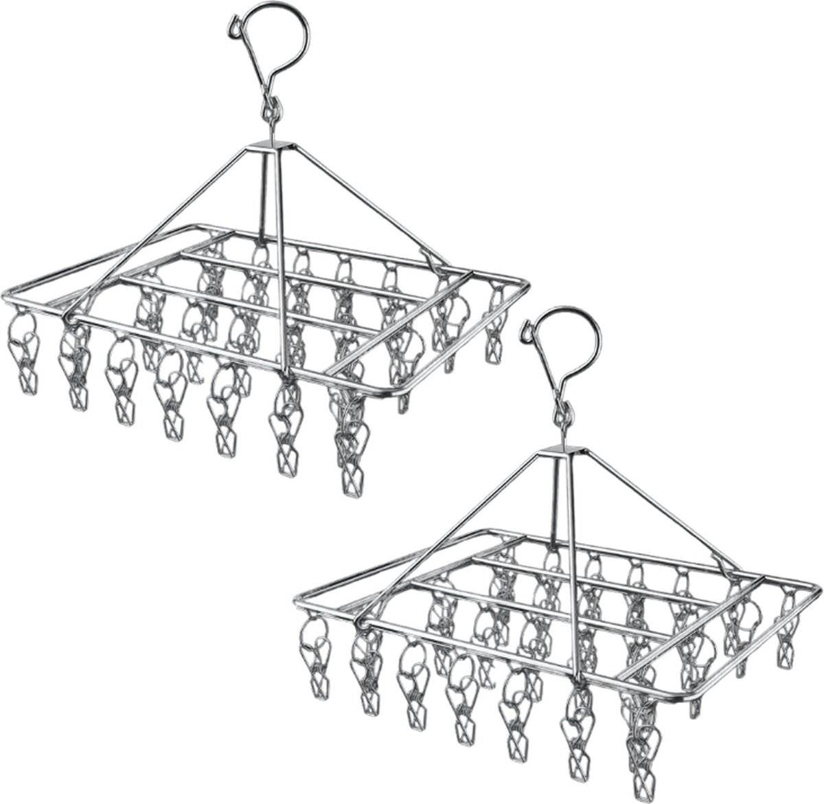 Droogcarrousel x2- Metaal Droogrek met 30 Knijpers- Droogmolen voor Binnen en Buiten 42*30cm- Camping Droogrek voor sokken - Extra Stevig