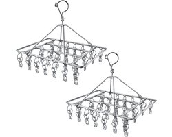 Droogcarrousel x2 -RVS Droogrek buiten met 30 Knijpers - Hangend Droogrek - Wasrek voor Binnen en Buiten- Camping Droogrek -Droogmolen voor sokken - Metalen Wasrek met Wasknijpers -Droogmolen Buiten-Extra Stevig