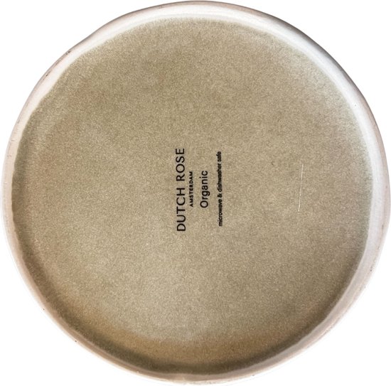 Onderkant van een ronde, beige 'Dutch Rose Organic' stoneware schaal.