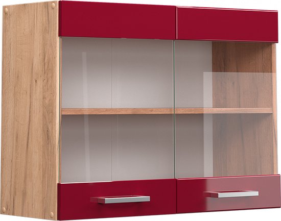 Vicco Glazen Kast Rline, 80cm Jvorm, Gouden Eiken/antraciet Vicco Glazen Kast Rline, 80cm Jvorm, Gouden Eiken/antraciet