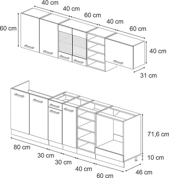 Meuble de cuisine complet Vicco R- Line, Bordeaux brillant/chêne doré/chêne puissant doré, 240 cm sans plan de travail