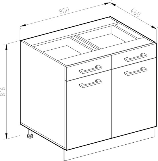 Vicco Élément bas de cuisine R- Line, Sonoma/ Wit, 80 cm sans plan de travail