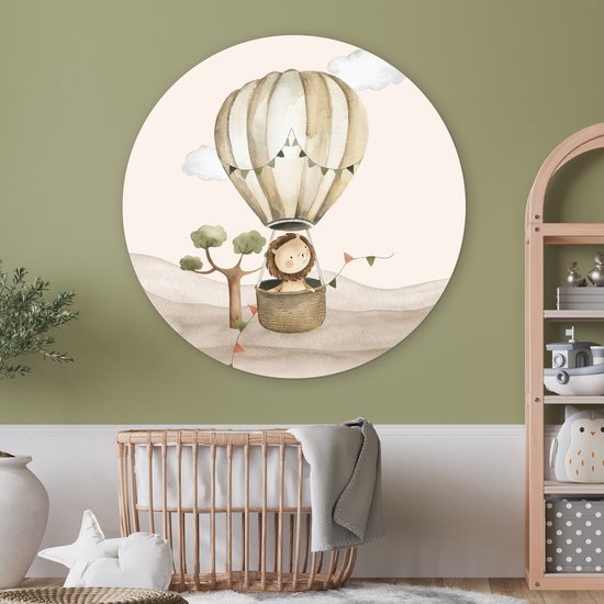WallCircle® Cercle mural 140x140 cm - Cercle mural Montgolfière - Lion - Aquarelle - Safari - Animaux - Chambre enfant - Chambre de bébé - Décoration murale cercle salon - Décoration murale chambre - Accessoires décoration chambre - Tableaux ronds