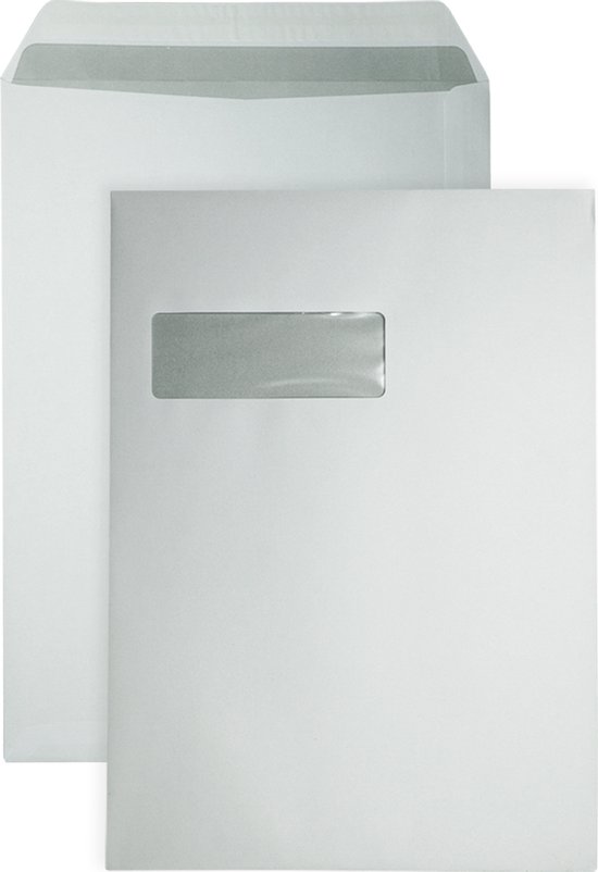 DULA - Enveloppes C4 format A4 blanches - Fenêtre à gauche - 229 x 324 mm - 100 pièces - Autocollant avec bande adhésive - 120 Grammes