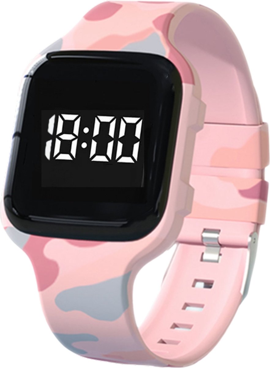 Goedkoopste Herinnerings/alarmhorloge medicatie of plaswekker -USB oplaadbaar-vierkant roze camouflage - 15 tril-alarmen - kinderen- oudere-slechthorende-Parkinson, beginnende Dementie