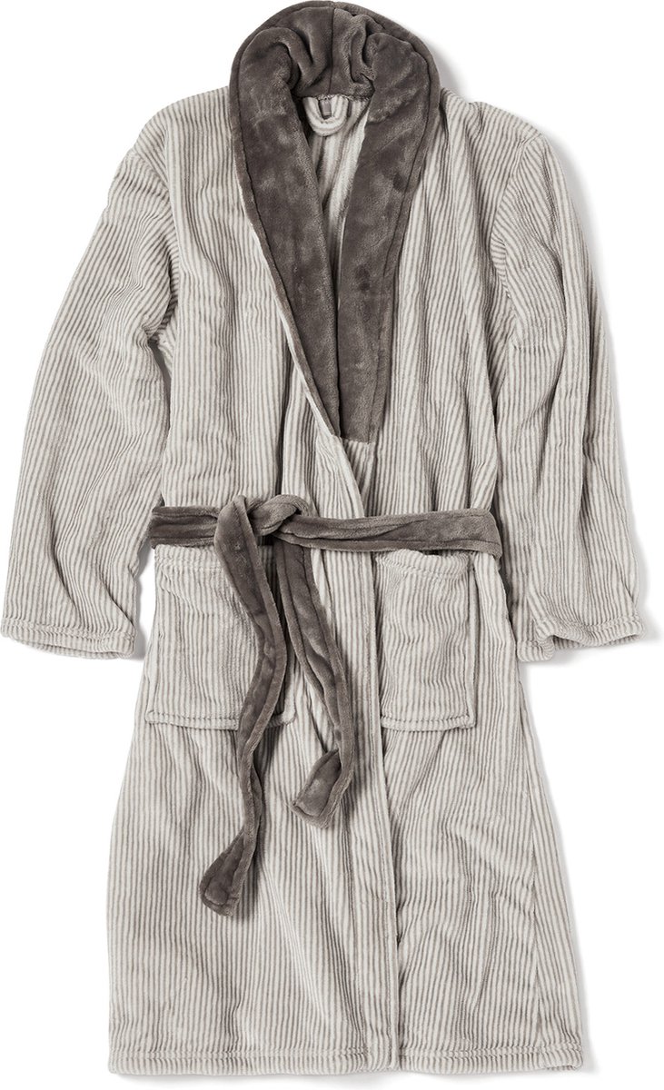 Badjas - VINGA of Sweden - Sens - Flanel - Fleece - krijtstreep grijs/wit - mt S/M