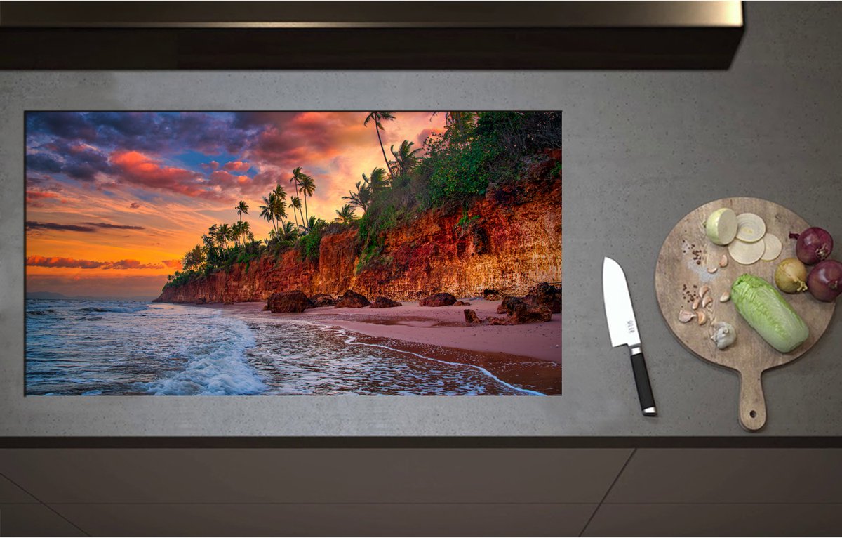 Inductieplaat Beschermer - Cliff bij Zonsondergang - 95x51 cm - 2 mm Dik - Inductie Beschermer - Bescherming Inductiekookplaat - Kookplaat Beschermer van Zwart Vinyl