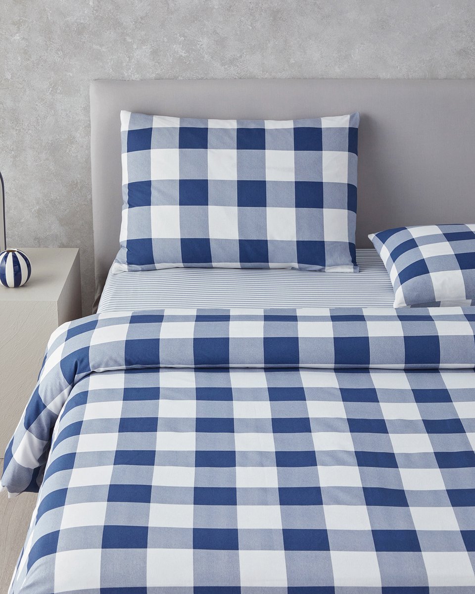 English Home - Dekbedovertrekset - Gingham - incl. Hoeslaken 160x200 - 2 kussenslopen - 200 x 220 cm - Marineblauw