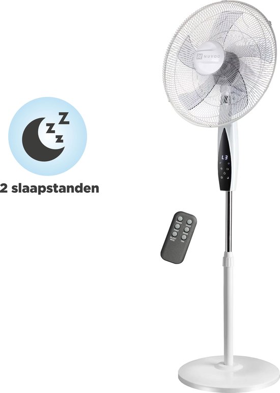 Foto: Nuvoo statiefventilator oscillatiefunctie zuinig 3 standen stille slaap ventilator energiebesparende timerfunctie afstandsbediening wit